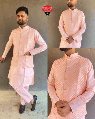 MANYAVAR KOTI 3.0 - MENS BANGLORI SILK KURTA PAJAMA WITH EMBROIDERED KOTI SET