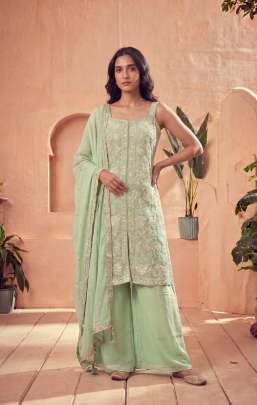 pastel green sharara set, chinnon silk sharara suit