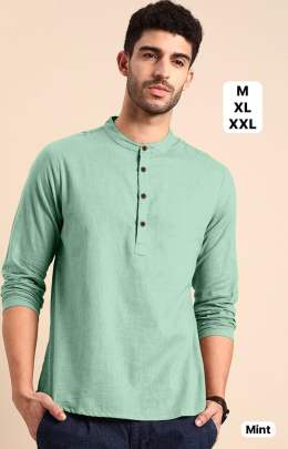 pastel shade linen short kurta for men