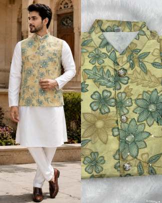 premium mens koti set, koti with kurta pant, mens ethnic wear, designer koti set for men