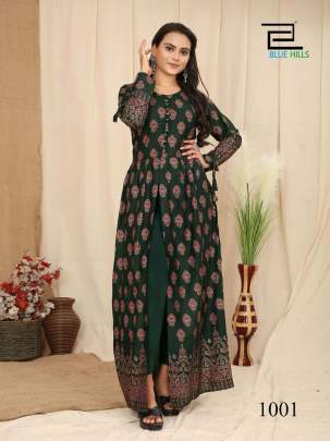 PUSHPA 7.0 - HEAVY RAYON PRINTED FRONT SLIT LONG GOWNS WITH BUTTONS